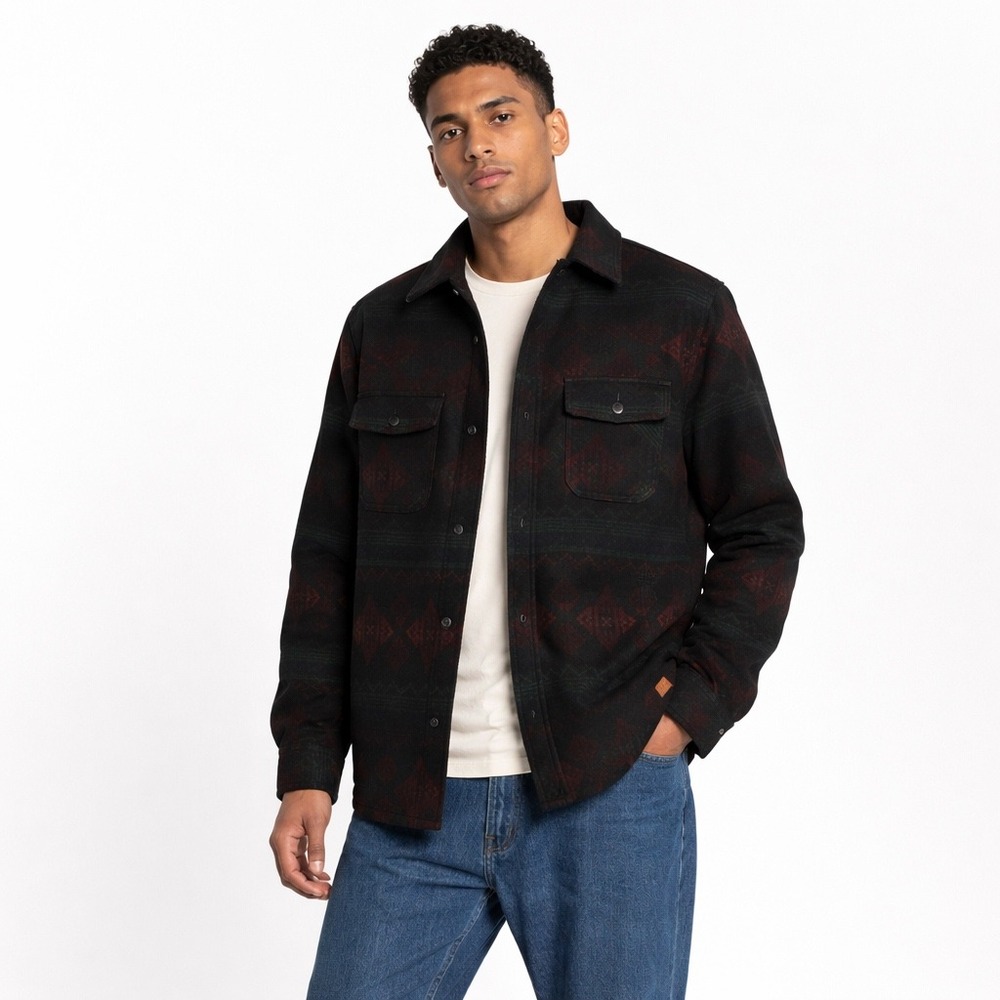 Jachs Mens Shirt Jacket Multicolor Large Southwestern Sherpa Lined Wool Blend